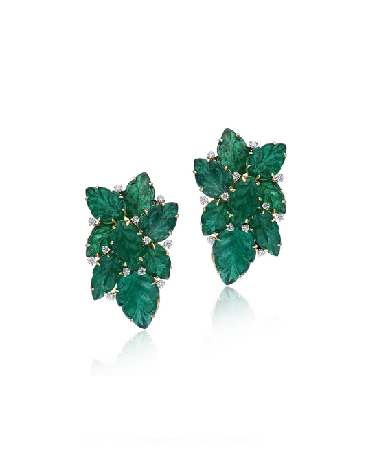 Carved Emerald Leaf Earrings