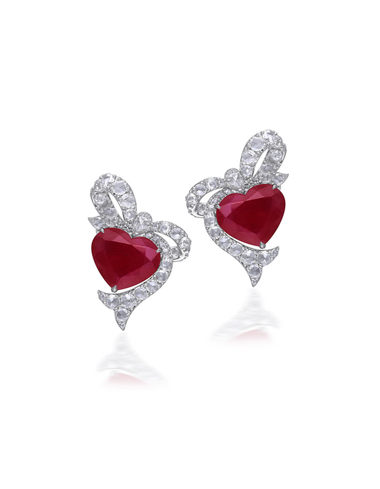 Ruby Ribbon Heart Studs